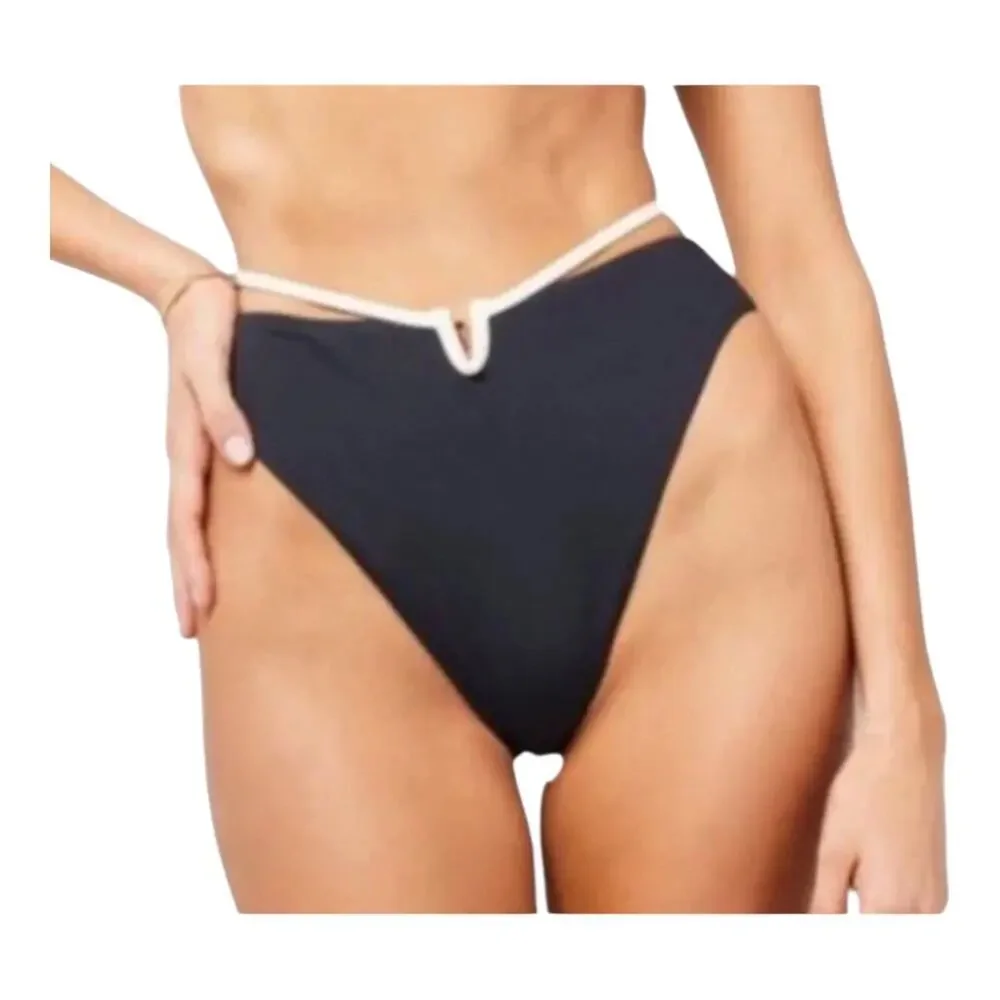 L*Space Joy Bitsy Bikini Bottom Black White Trim High Cut Swim Women’s
